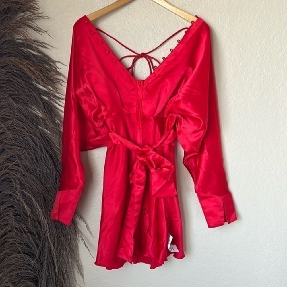 NWOT ASOS satin red long sleeve button dress